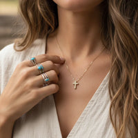 Gold dipped free spirit cross necklace with turquoise accents
