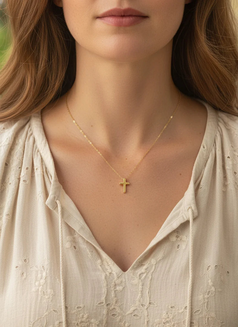 Radiant Soul Gold Gold Cross Necklace with Delicate Chain for Elegant Style