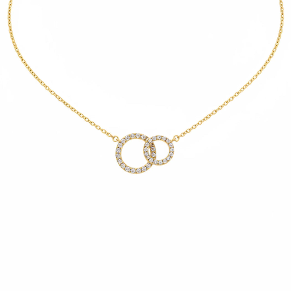 Gold diamond circle necklace with cubic zirconia interlocking design for promise jewelry