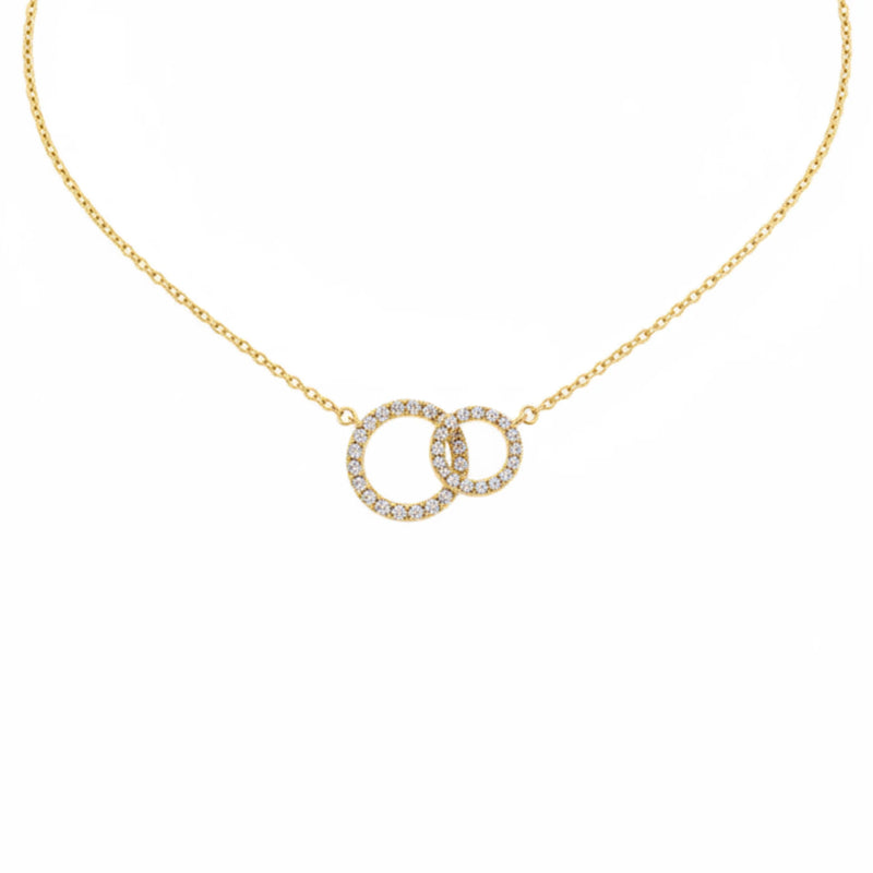 Gold diamond circle necklace with cubic zirconia interlocking design for promise jewelry