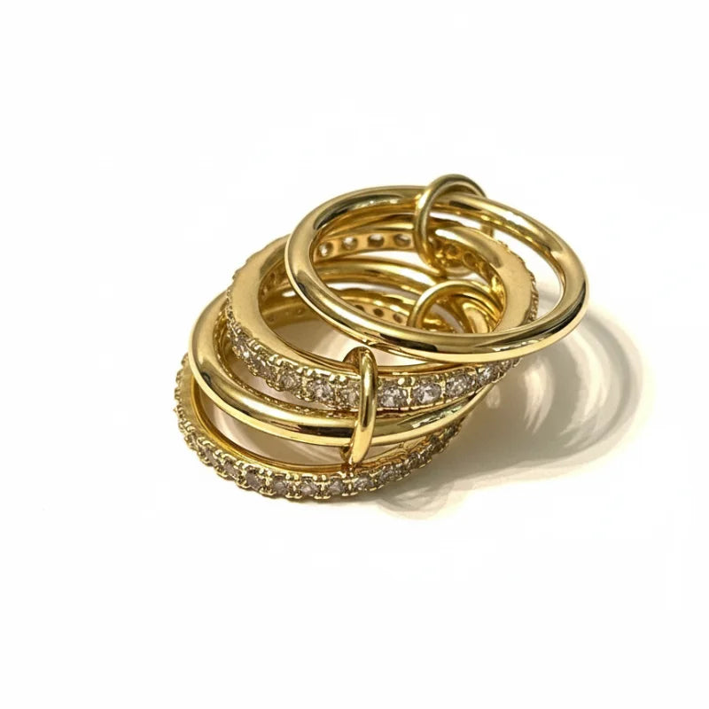 Golden boho layered ring set with diamond-studded bangle