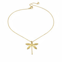 Gold fly dragonfly necklace with delicate wings and classic chain, perfect for women’s boho chic clothing