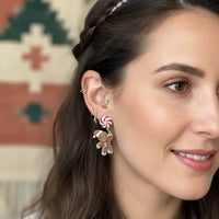 Festive gingerbread man peppermint dangle earrings with gold, pink and silver design