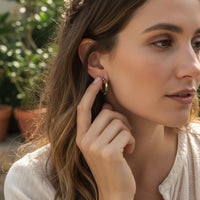 Gold and green floral Christmas hoop earrings