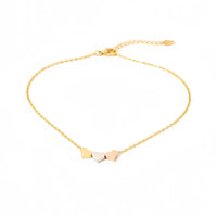 Three tone dainty hearts necklace in rose, white and yellow gold