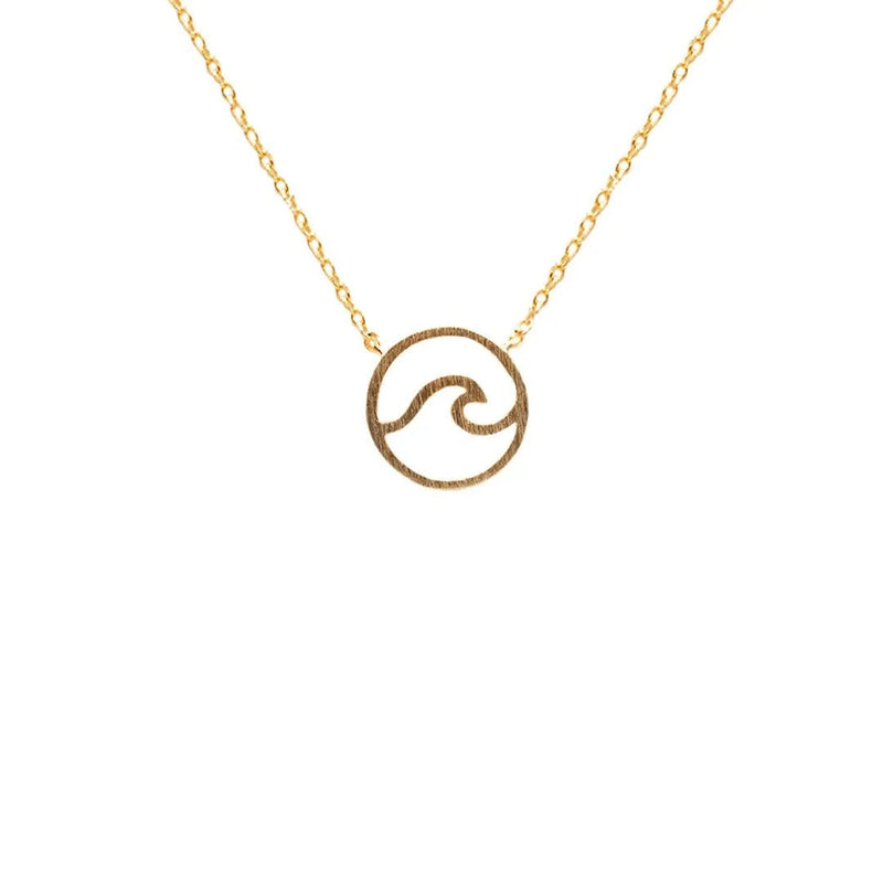 Gold initial necklace displayed with the elegant Wave Necklace design