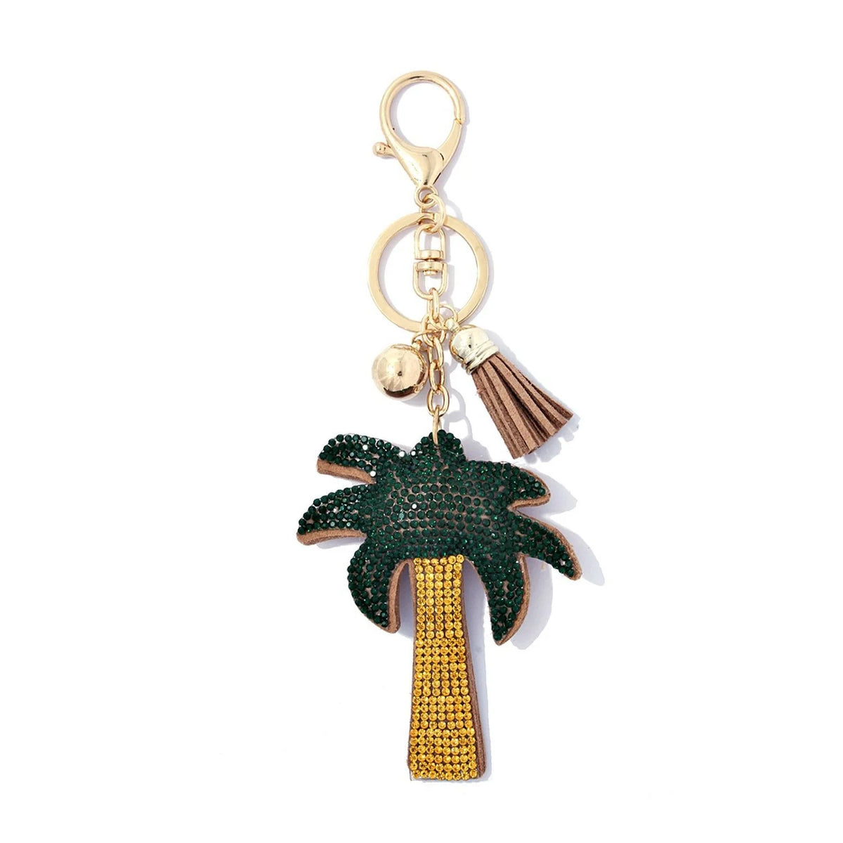 Gold keychain featuring a palm tree charm for a stylish palm tree key accessory