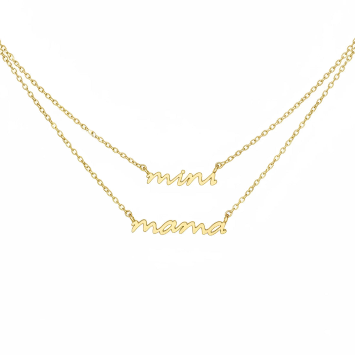 Gold dipped necklace with mini mama inscription from the Mama Mini Gold Dipped Necklace Set