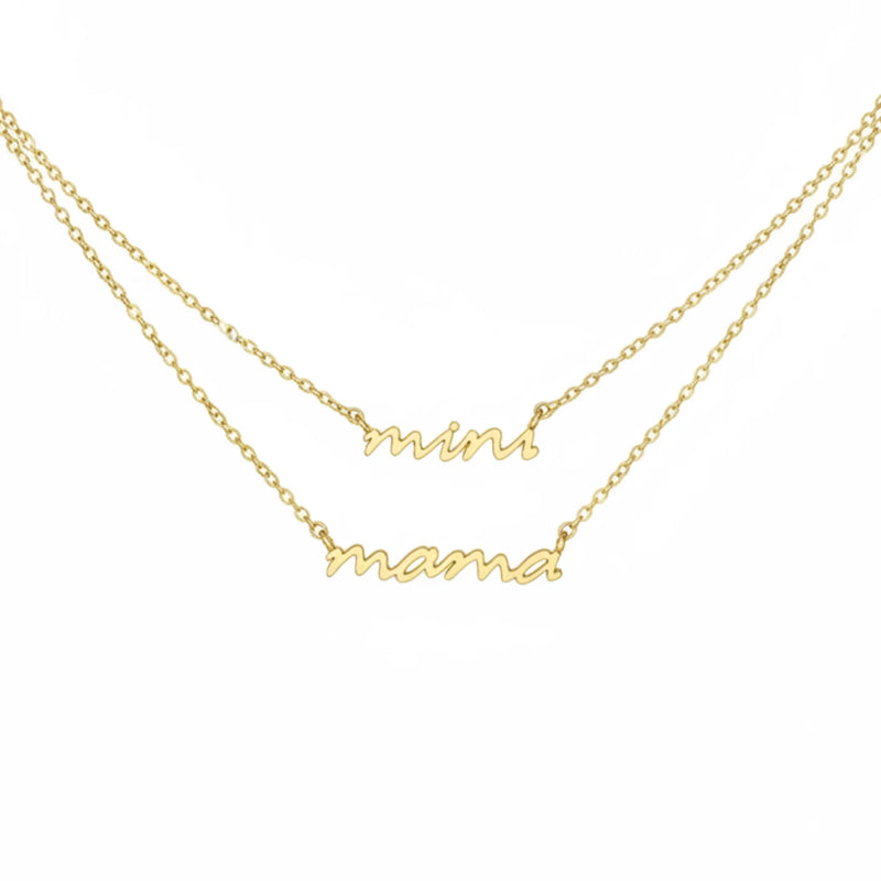 Gold dipped necklace with mini mama inscription from the Mama Mini Gold Dipped Necklace Set