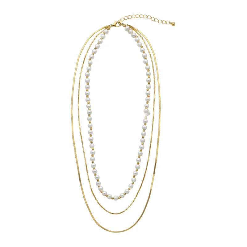 Bohemian Pearl Gold Layering Necklace with Adjustable Clasp