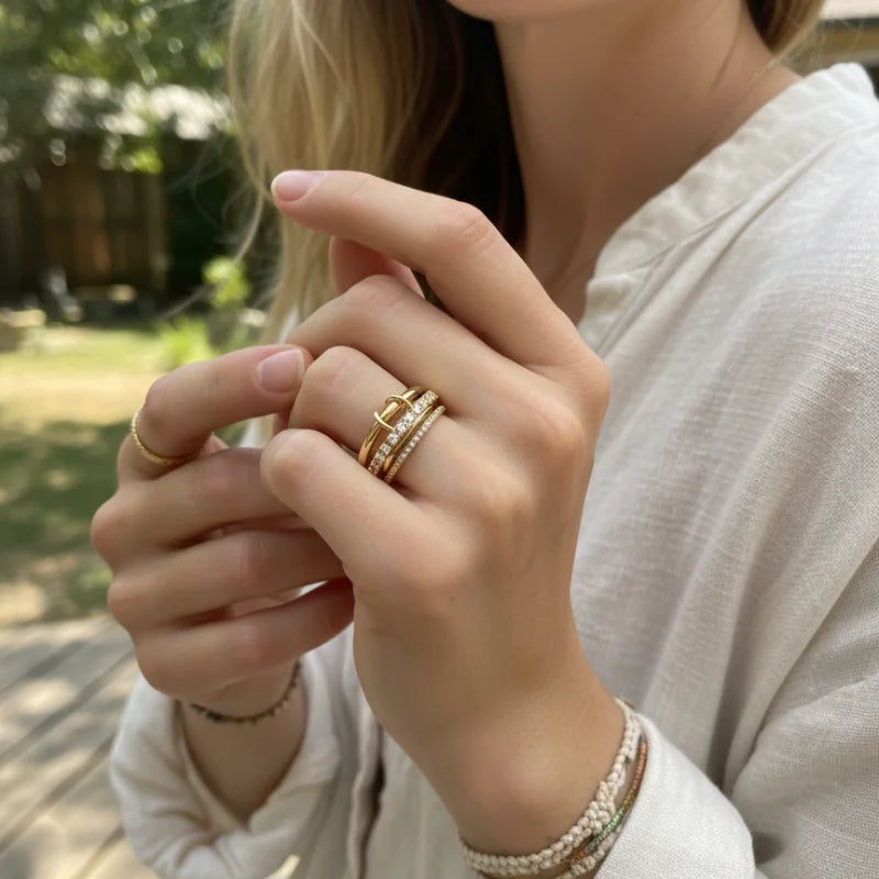 Golden Boho Layered Ring Set with Diamond Accent from Tiffany & Co