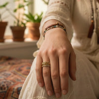 Golden boho layered ring set with stones for women’s boho chic style, shop Daisy