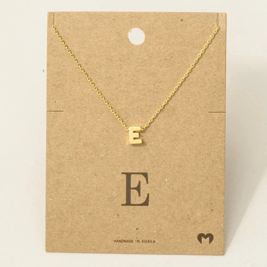 Gold letter E necklace with square pendant and delicate chain from Personalized Dainty Jewelry