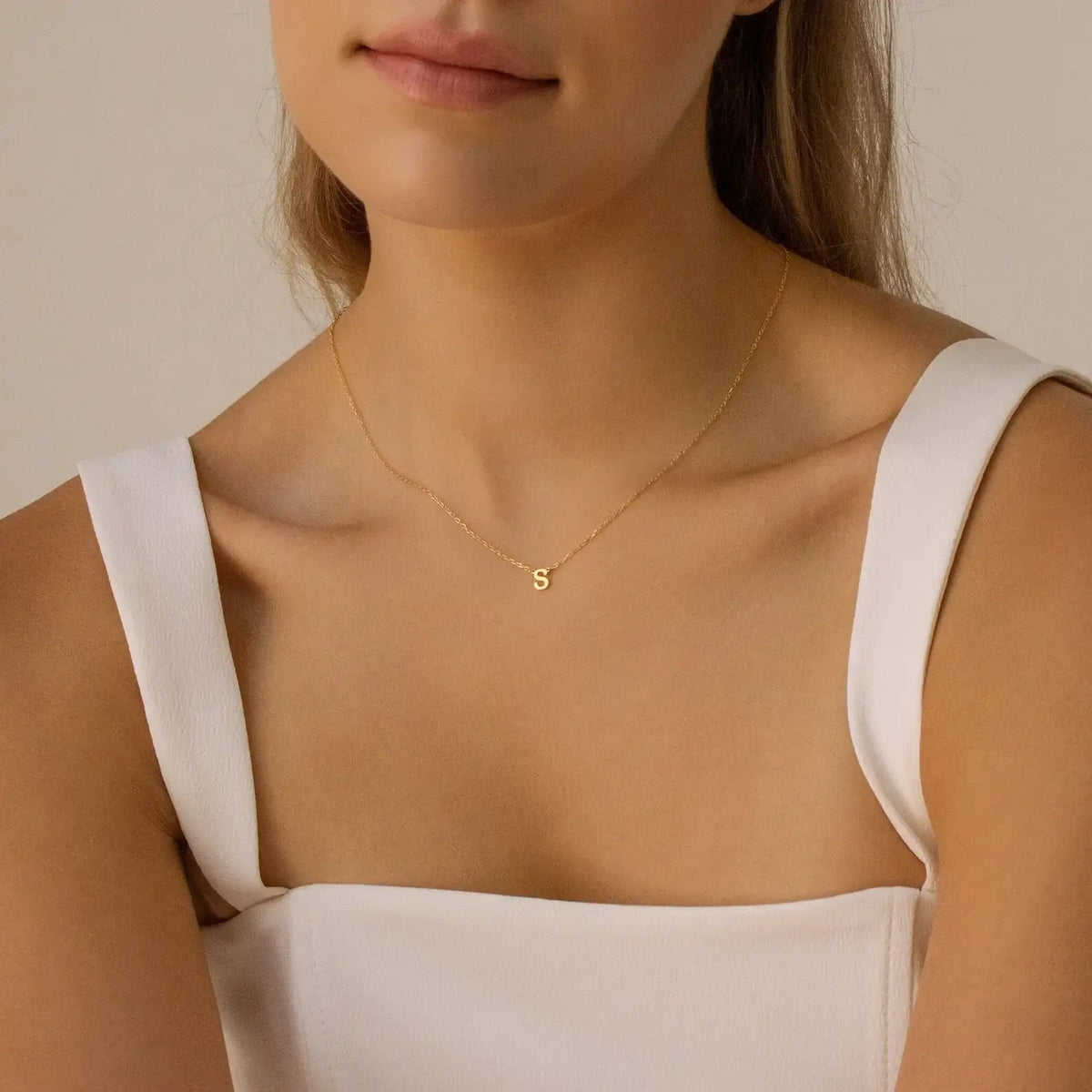 Dainty gold jewelry necklace with personalized S initial pendant for women