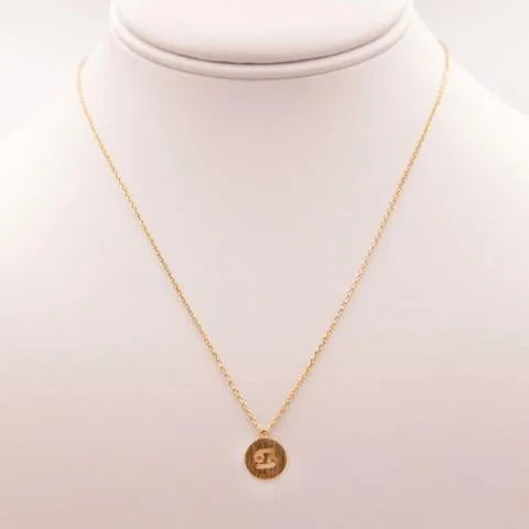 Gold Cancer Zodiac Sign Necklace featuring a small coin pendant for elegant style