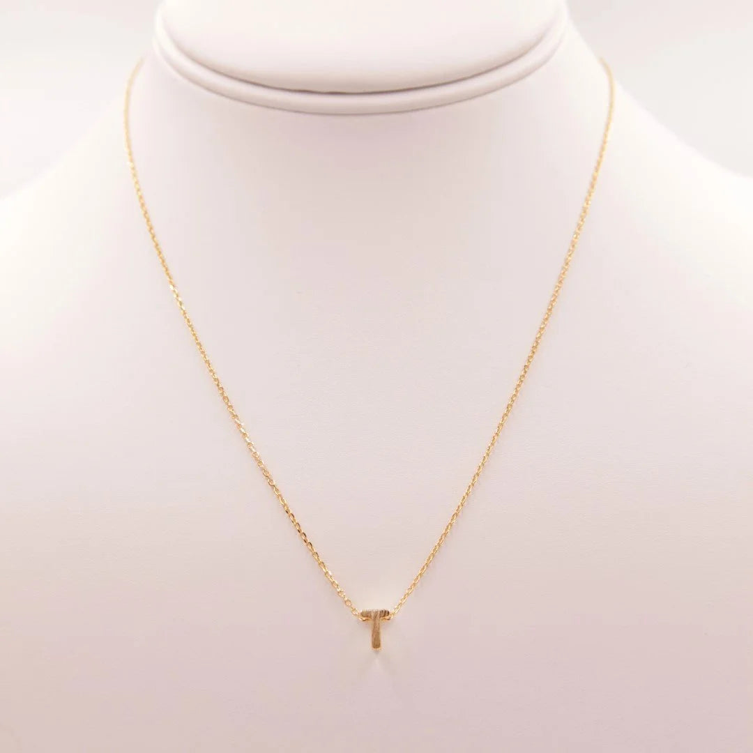 Dainty Initial T Gold Necklace with a small diamond from Daisy Lane collection