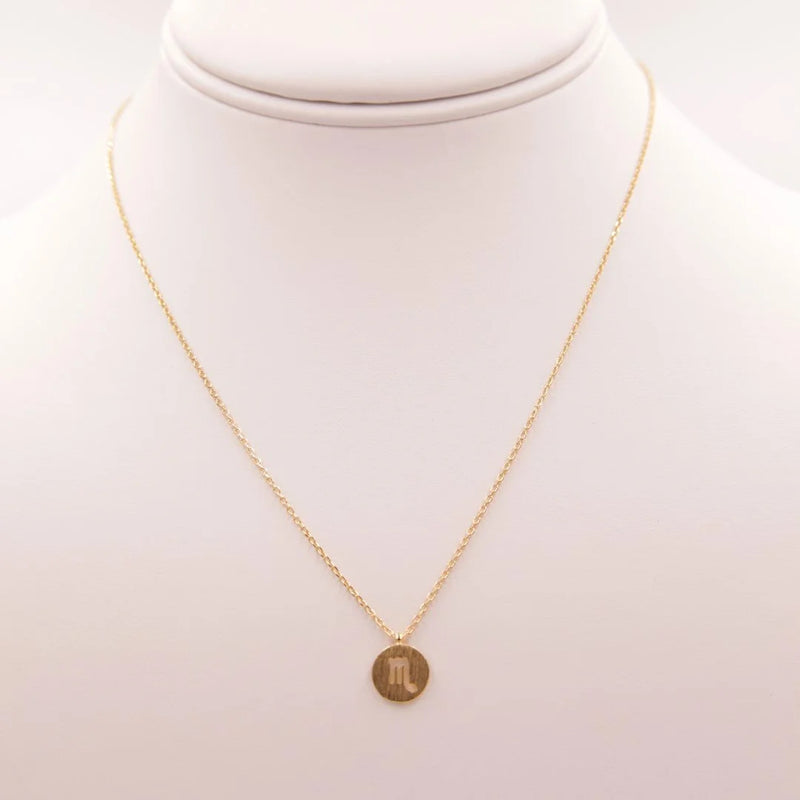 Gold Scorpio Zodiac Sign Necklace featuring a small coin charm for astrological elegance