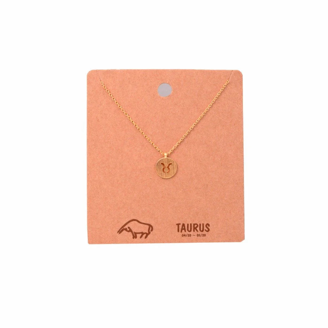 Gold Taurus Zodiac Sign Necklace featuring a prominent Taurus symbol charm