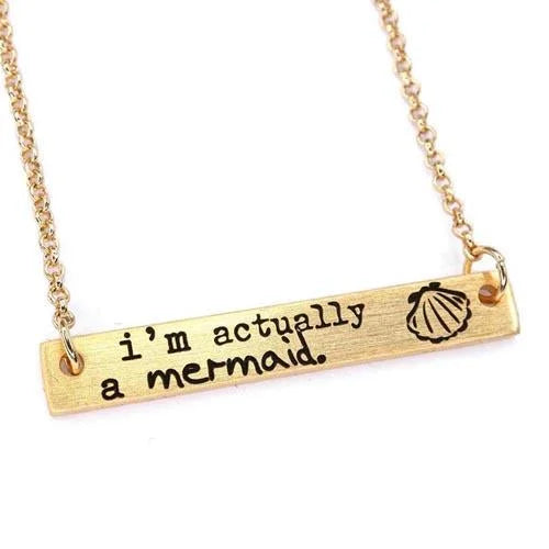 Gold I’m Actually a Mermaid Necklace perfect for mermaid lovers and boho style enthusiasts