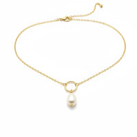 Gold dipped pearl necklace with a single drop pendant, elegant pearl necklace accessory