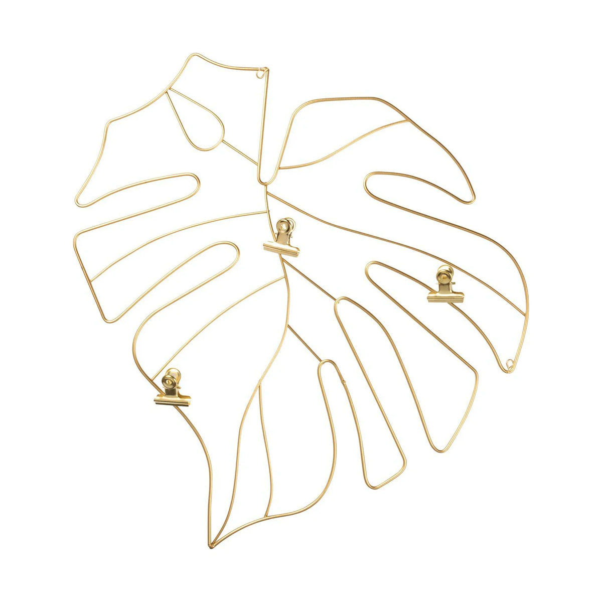 Gold plated Monstera leaf necklace with gold chain for Wire Photo Holder display