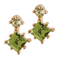 Gold-plated peridot stud earrings in a gift box, perfect for women’s boho chic clothing