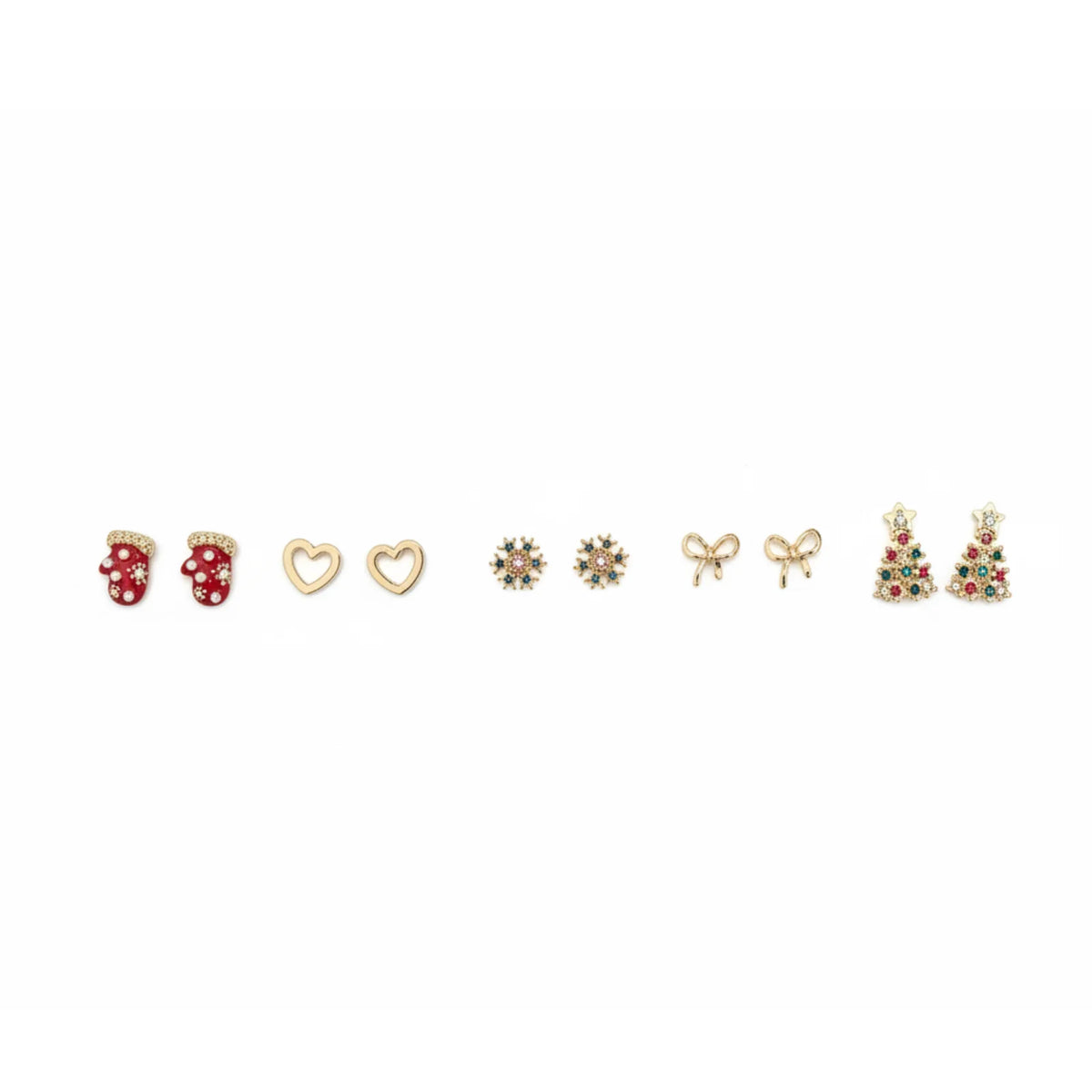 Wanderlust Jewels Earring: Gold and Red Heart, Bow, Snowflake Studs