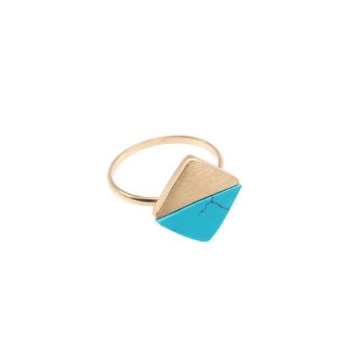 Dainty Gold & Turquoise Diamond Shaped Ring - Rings
