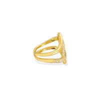 Gold looped ring with pavé diamonds and cubic zirconia centerpiece, triple gold plated