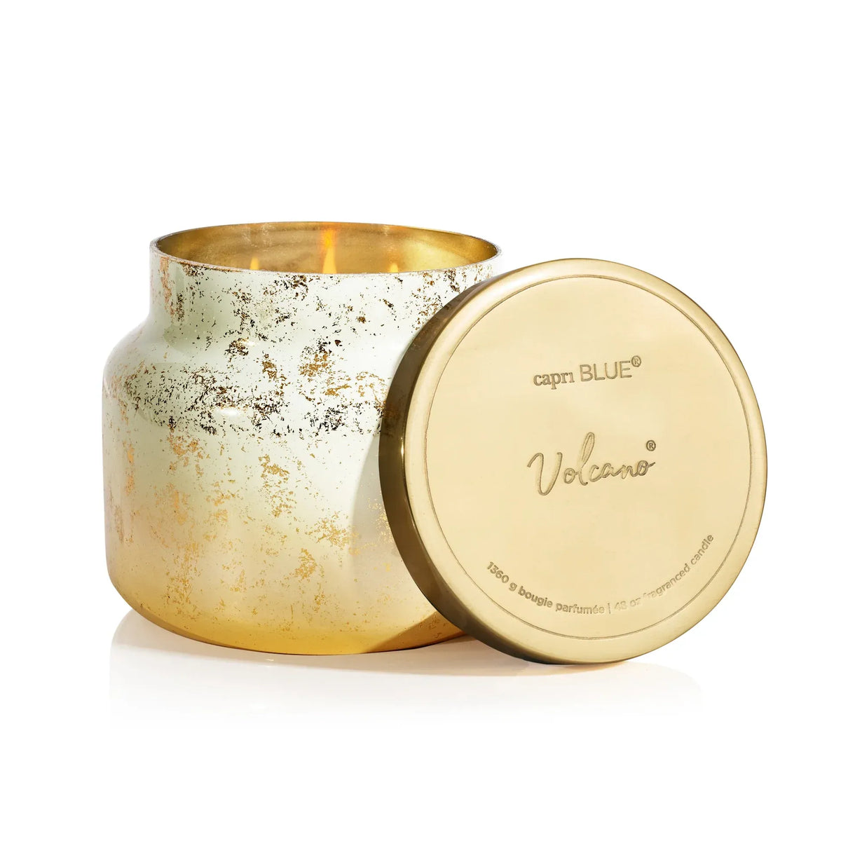 Gold and silver speckled VOLCANO GLIMMER SIGNATURE CANDLE jar with lid by Capn Blue