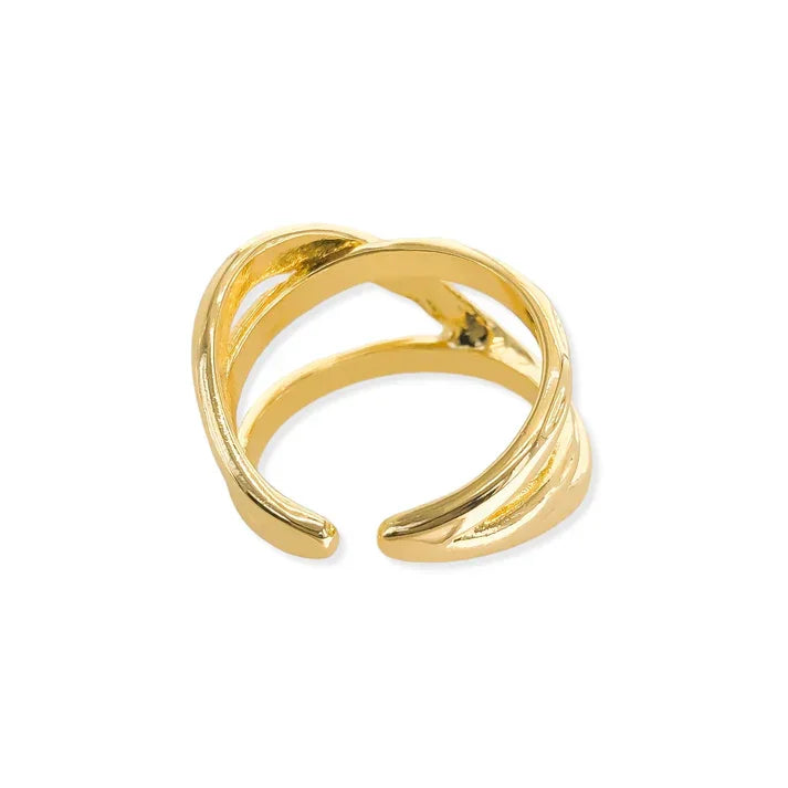 Gold-tone double cross ring adjustable with crisscross design for stylish elegance