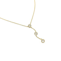 Gold-tone Y-shaped dainty chain necklace with three clear cubic zirconia pendants