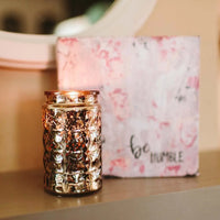 Gold-toned decorative glass jar candle holder for Sweet Grace Passion Fruit Sparkling Tea Candle