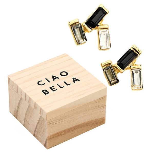 Gold-toned Treasure Box Earrings with rectangular stones from CIAO BELLA