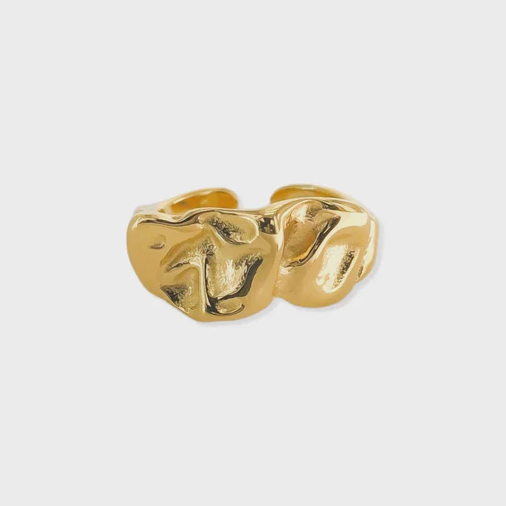 Gold-toned hammered-texture cuff ring from WATER RESISTANT ADJUSTABLE WRINKLY GOLD RING collection