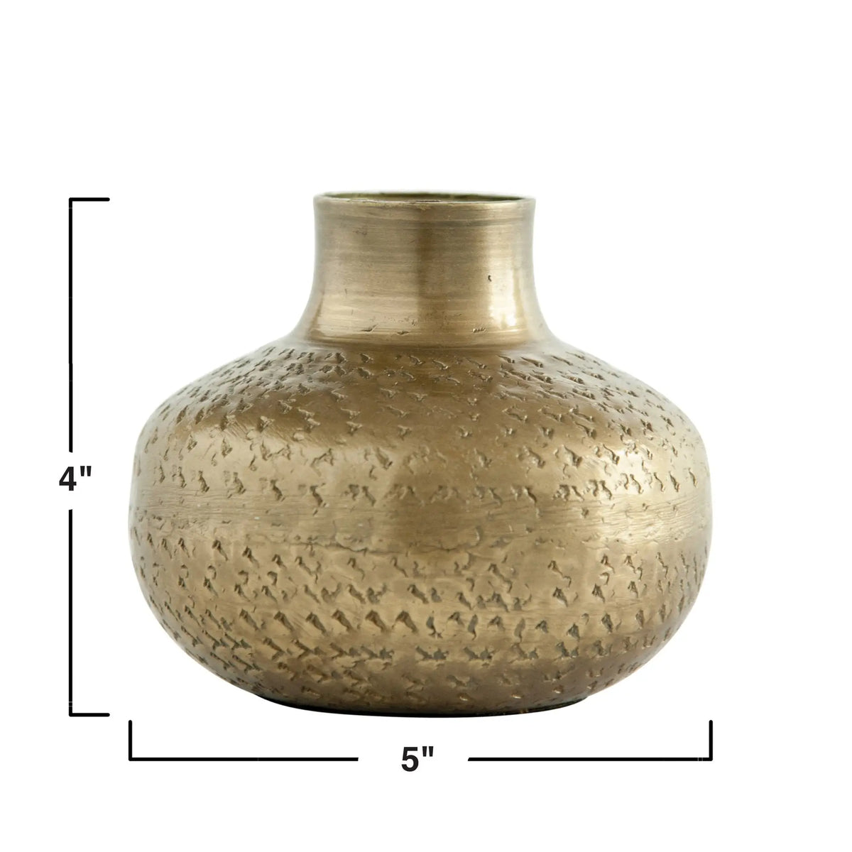 Gold-toned Antique Brass Debossed Metal Vase with geometric embossed patterns