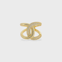 Gold-toned CZ Ring with intertwined textured and stone-encrusted bands for women’s boho chic clothing