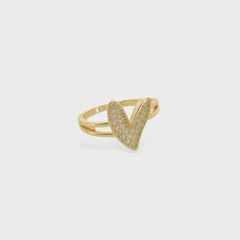 Gold-toned CZ Script Heart Ring with pavé-set heart-shaped design for elegant style