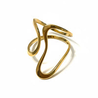 Gold wavy free size ring with twisted cuff bracelet
