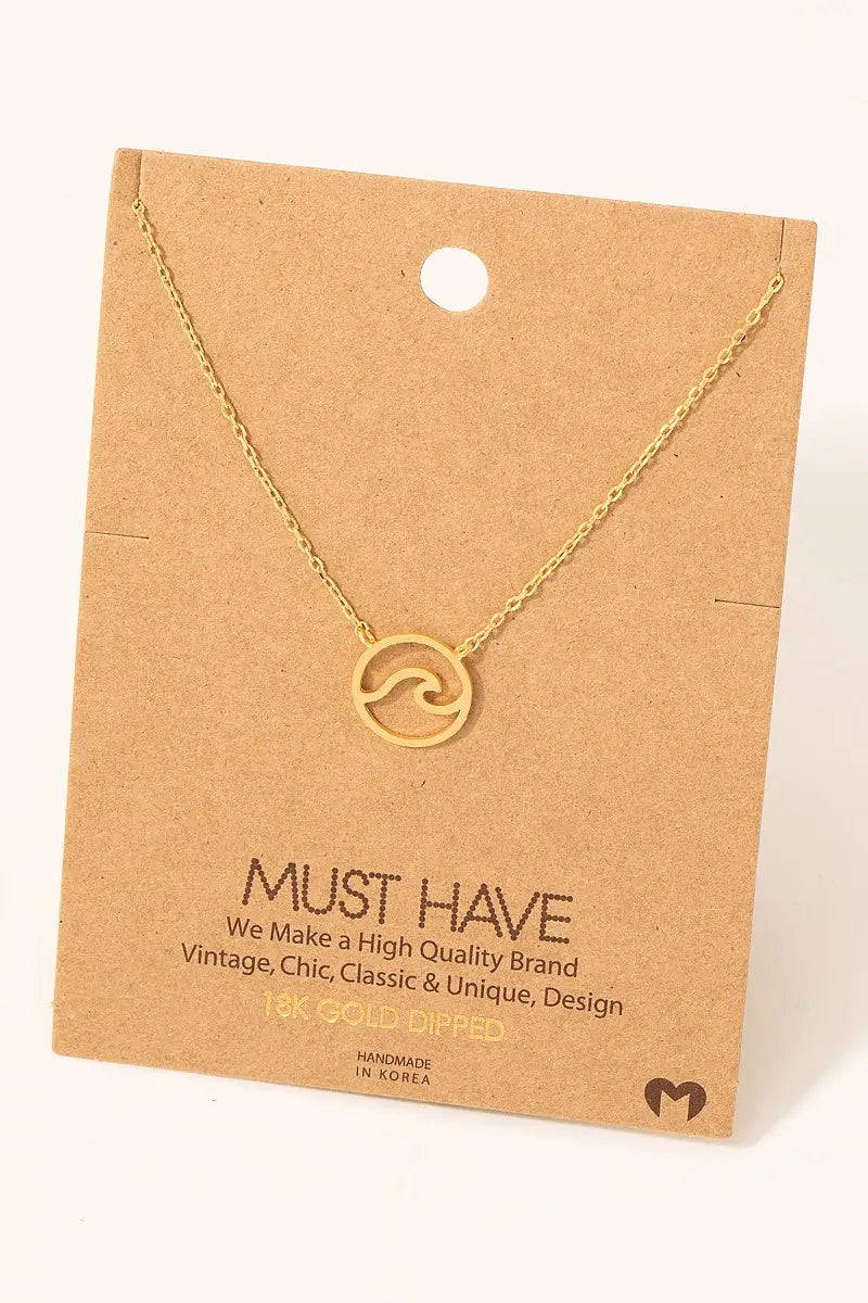 Gold wave pendant necklace featuring a stylish wave cutout design