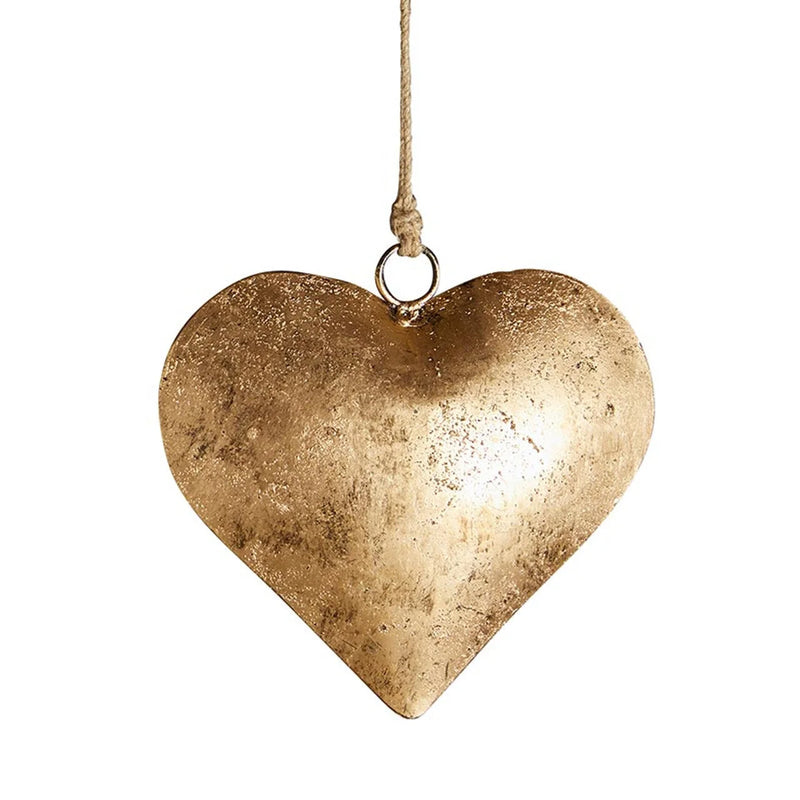 Golden Antique Heart pendant elegantly hanging from a rope string on display