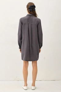 Gray TENCEL Roll Sleeve Shirt Dress featuring a long-sleeved design and versatile style