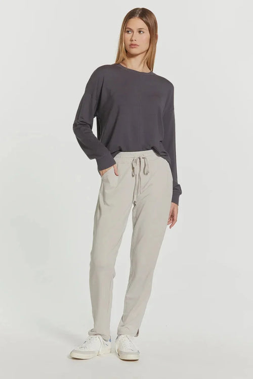 Gray Thread and Supply Harla Pants with drawstring waist and elastic cuffs