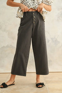 Gray high waisted baggy wide leg pants displayed in HIGH WAISTED BAGGY WIDE LEG PANTS