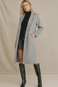 Oversized fit earthy long gray wool coat with double-breasted design