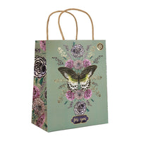 Green FOR YOU GIFT BAG adorned with a butterfly and flowers for elegant gift bags