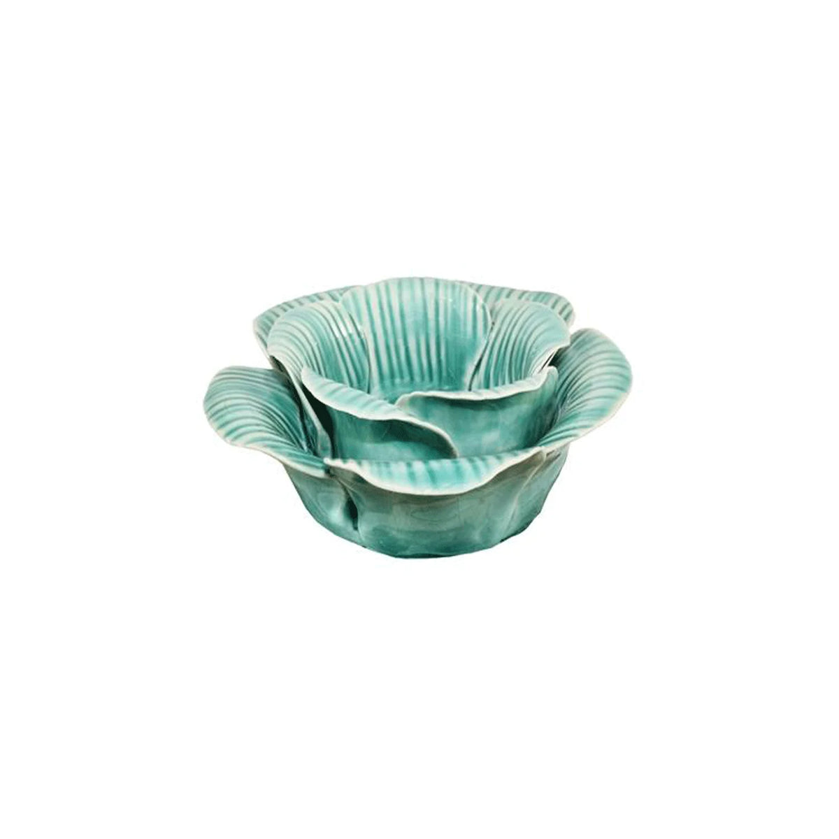 Green bowl with wavy design featured in the Blue Ceramic Rose Tea Light Holder