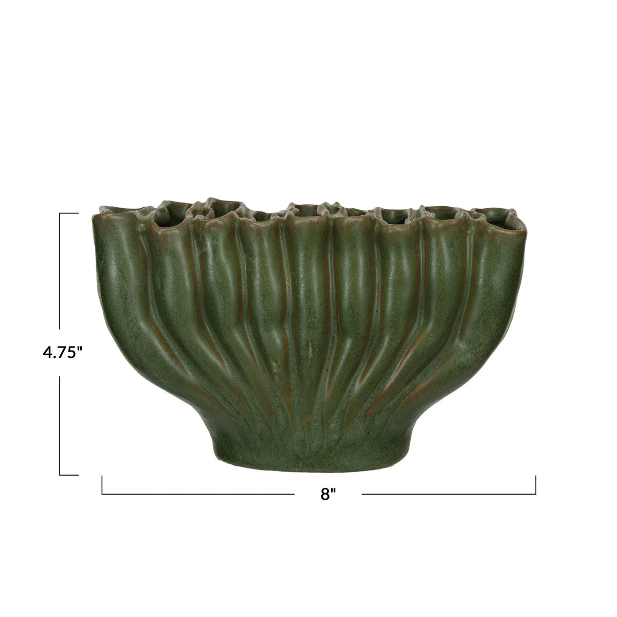 Green ceramic bowl with fluted rim, perfect for boho decor and free spirit vibes