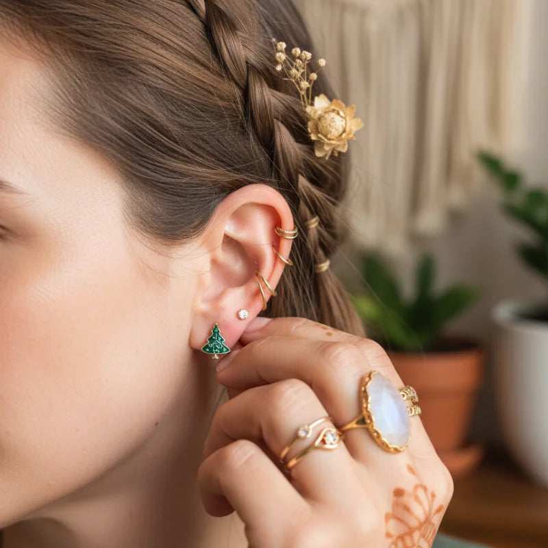 Green Christmas Tree Stud Earrings in Festive Favorites Set