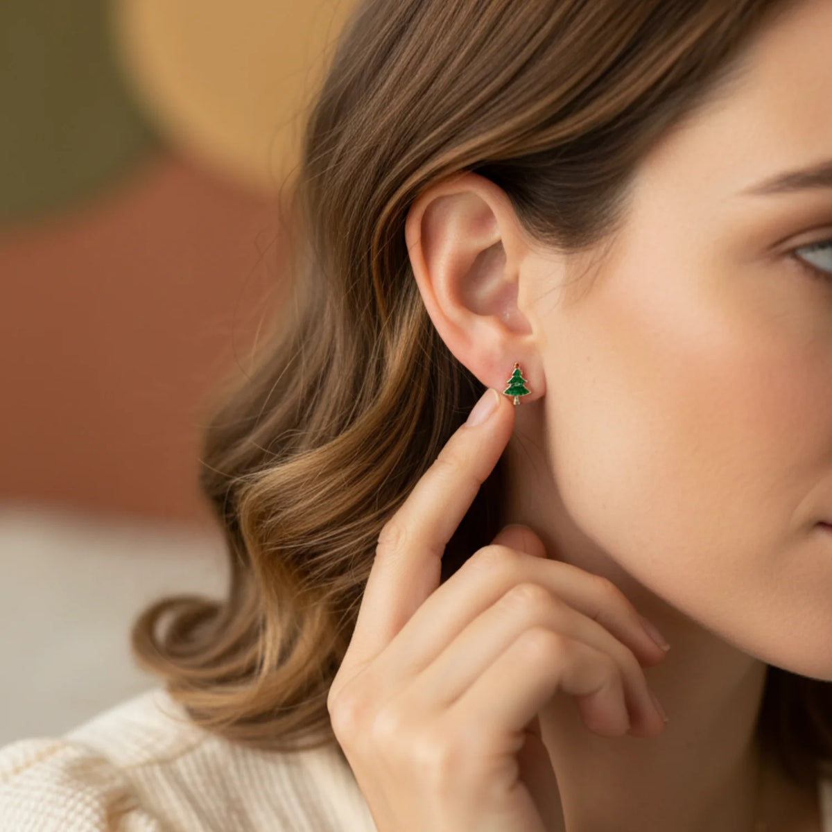 Green Christmas tree stud earrings with gold accents in FESTIVE HOLIDAY STUD SET